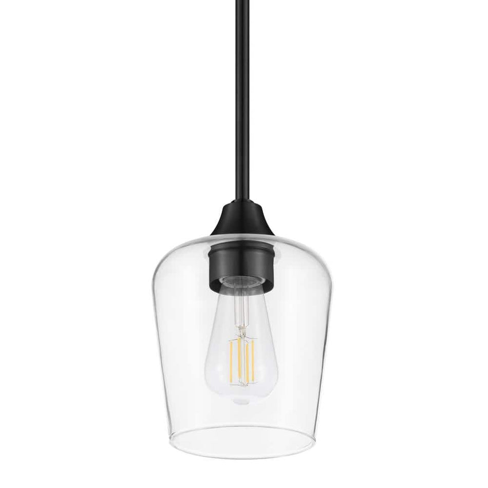Hampton Bay Pavlen 5.5 in. 1-Light Black Mini Pendant with Clear Glass Shade