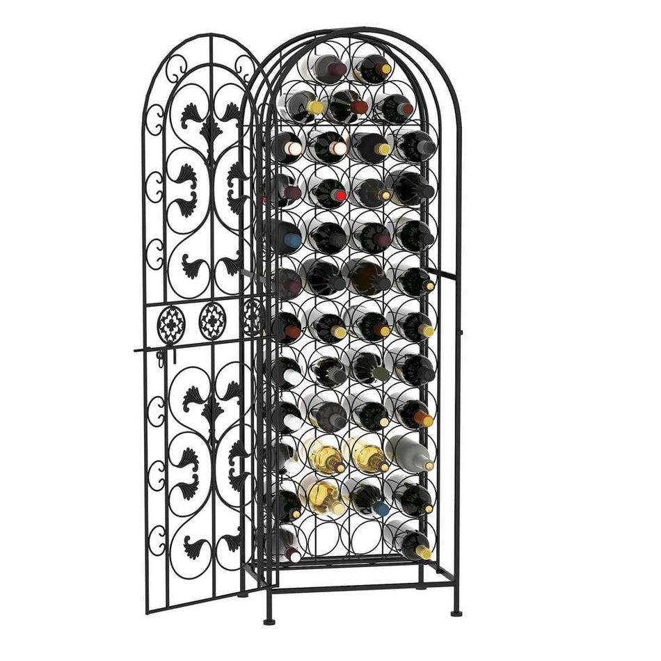 HOMCOM 45-Bottle Black Modern Wine Organizer Decorative Portable Wrought Iron Wine Rack Jail