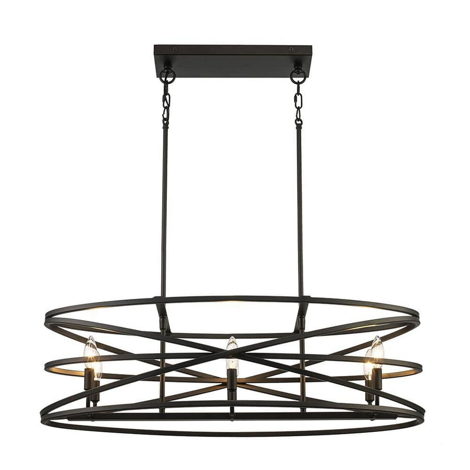 Home Decorators Collection Sarolta Sands 6-Light Black Kitchen Island Pendant Light Fixture with Linear Metal Shade