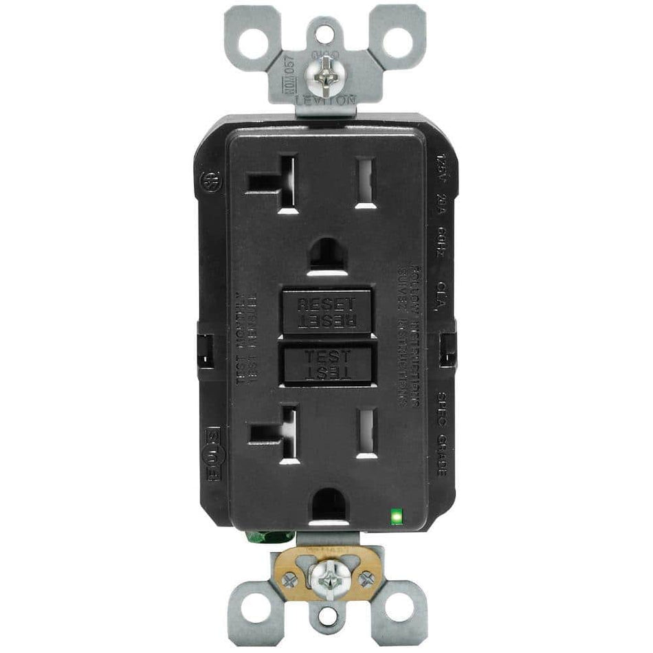 Leviton 20 Amp 125-Volt Duplex SmarTest Self-Test Tamper Resistant GFCI Outlet, Black