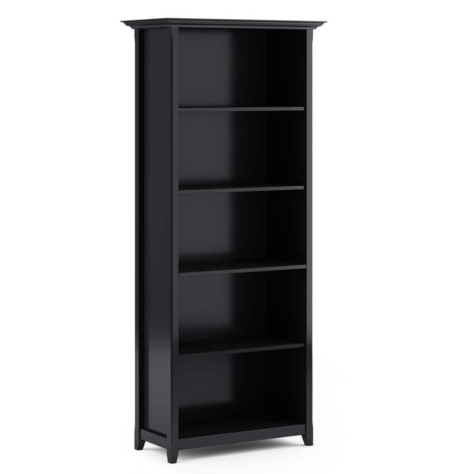 Simpli Home Amherst 70 in. H Black Wooden 5-Shelf Bookcase and Storage Accent Unit