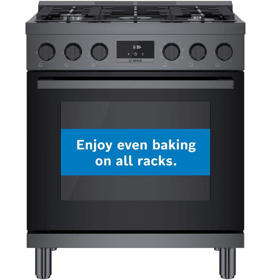 Bosch 800 Series 30 in. 3.9 cu. ft. Industrial Style Dual Fuel Range with 5-Burners in Black Stainless Steel