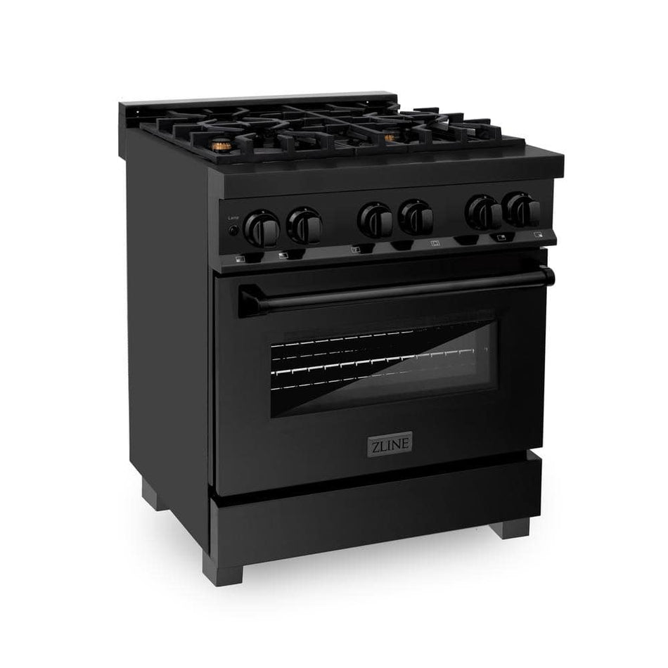 ZLINE Kitchen and Bath 30 in. 4 Burner Dual Fuel Range with Brass Burners in Black Stainless Steel