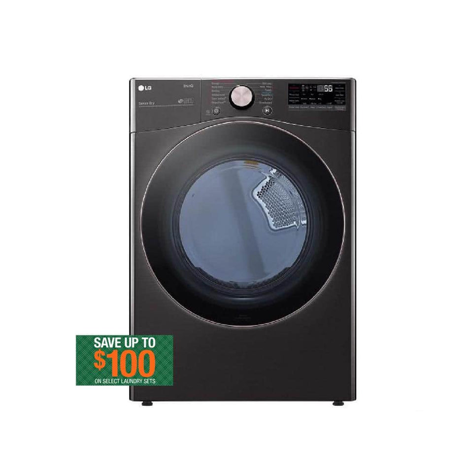 LG 7.4 Cu. Ft. Vented SMART Stackable Electric Dryer in Black Steel with TurboSteam and Sensor Dry Technology