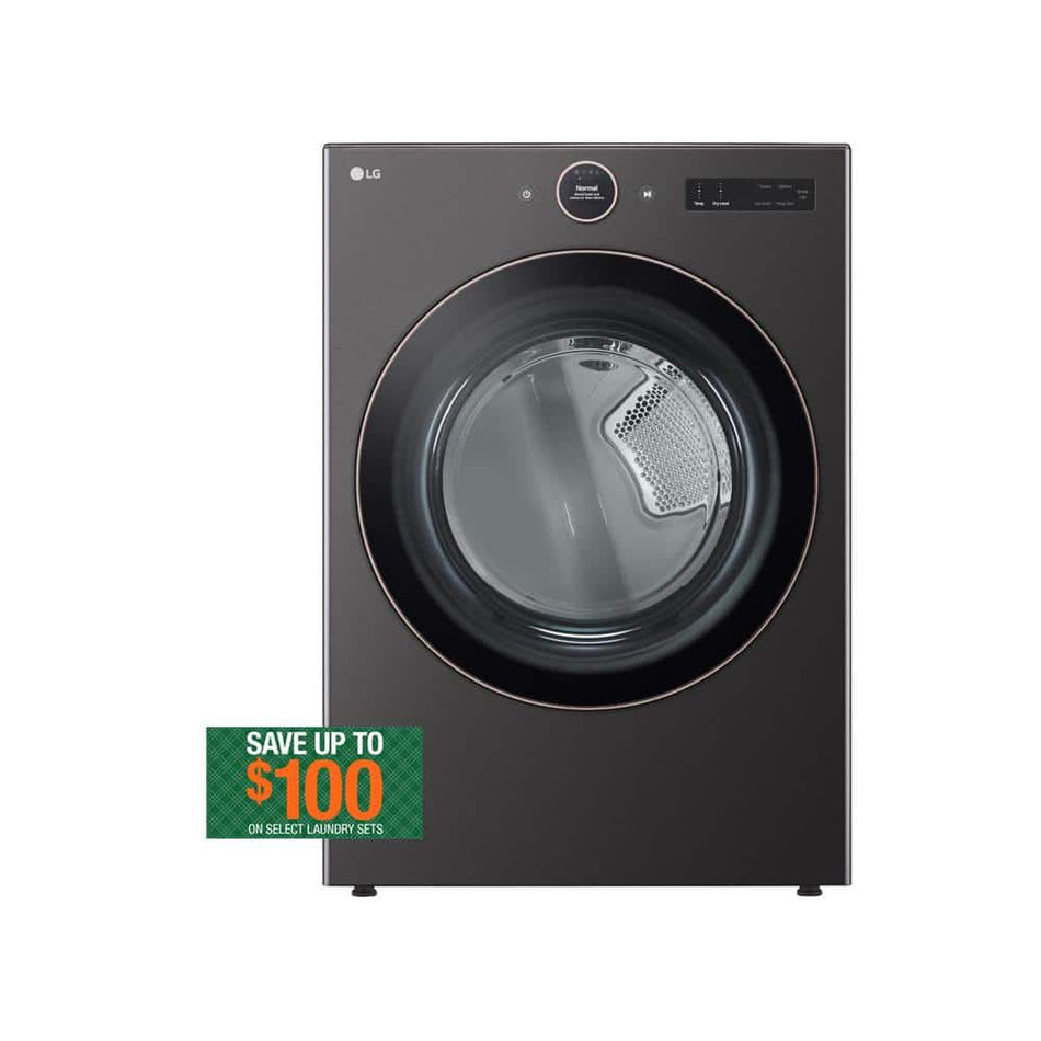 LG 7.4 cu. ft. Vented Stackable SMART Electric Dryer in Black Steel with TurboSteam and AI Sensor Dry Technology