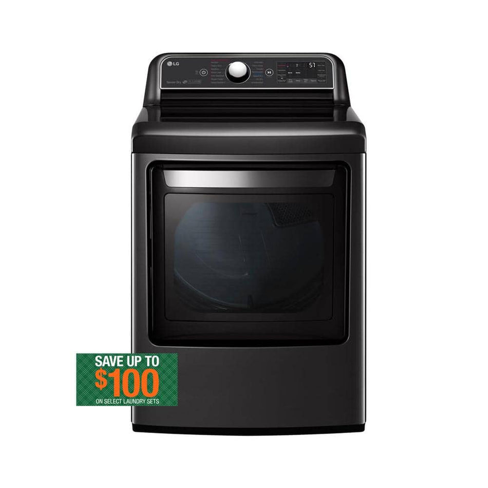 LG 7.3 Cu. Ft. Vented SMART Electric Dryer in Black Steel with EasyLoad Door, TurboSteam and Sensor Dry Technology