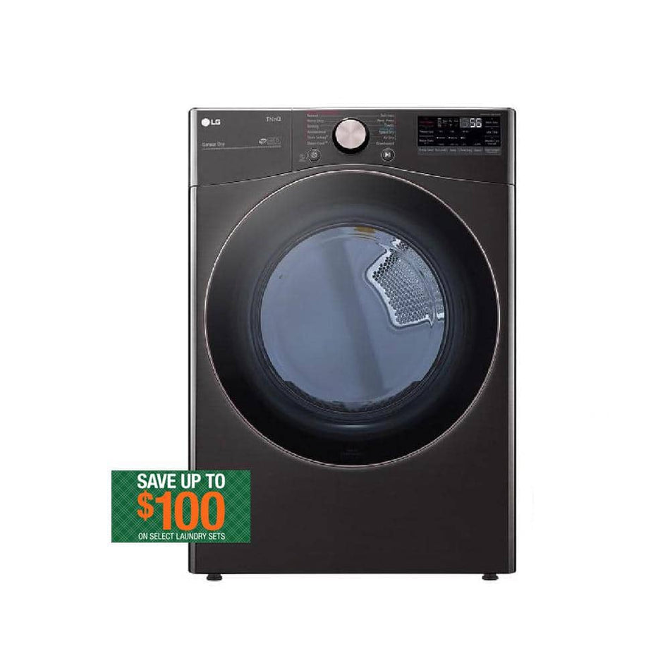 LG 7.4 Cu. Ft. Vented SMART Stackable Gas Dryer in Black Steel with TurboSteam and Sensor Dry Technology