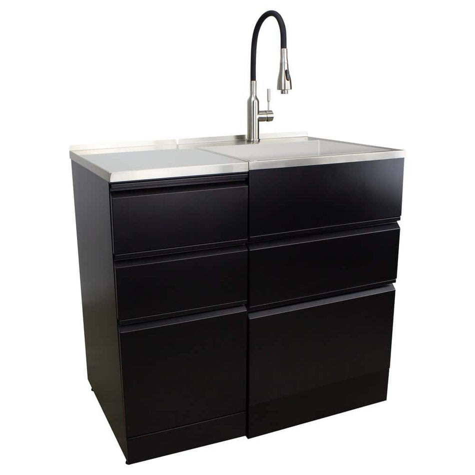 Transolid All-in-One 44.8 in. x 22 in. x 35 in. Metal Drop-In Laundry/Utility Sink and Cabinet in Black