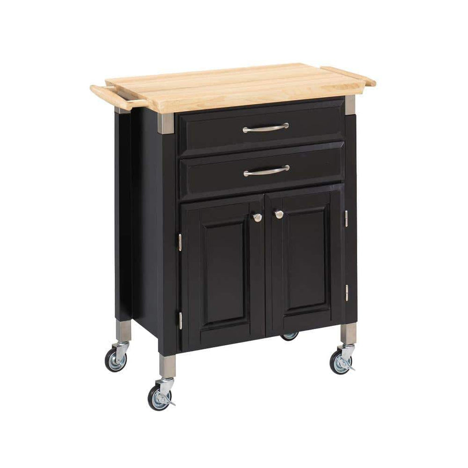 HOMESTYLES Dolly Madison Black Kitchen Cart with Natural Wood Top