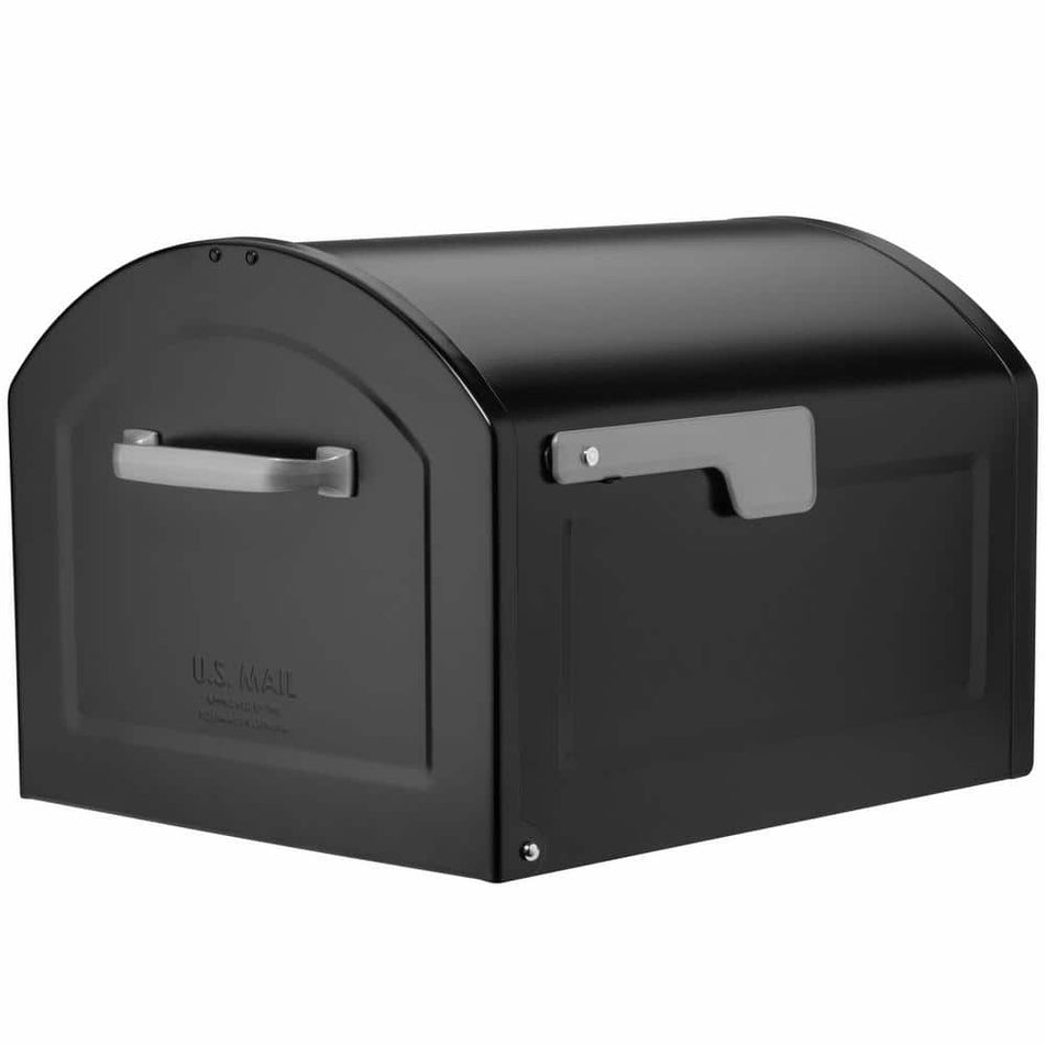 Architectural Mailboxes Centennial Black, Extra Large, Steel, Post Mount Mailbox with Premium Silver Handle and Flag