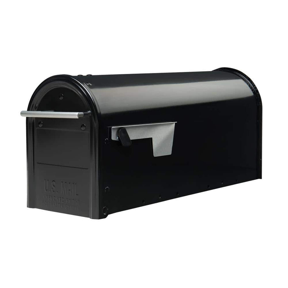 Architectural Mailboxes Franklin Black, Medium, Steel, Post Mount Mailbox with Satin Nickel Handle