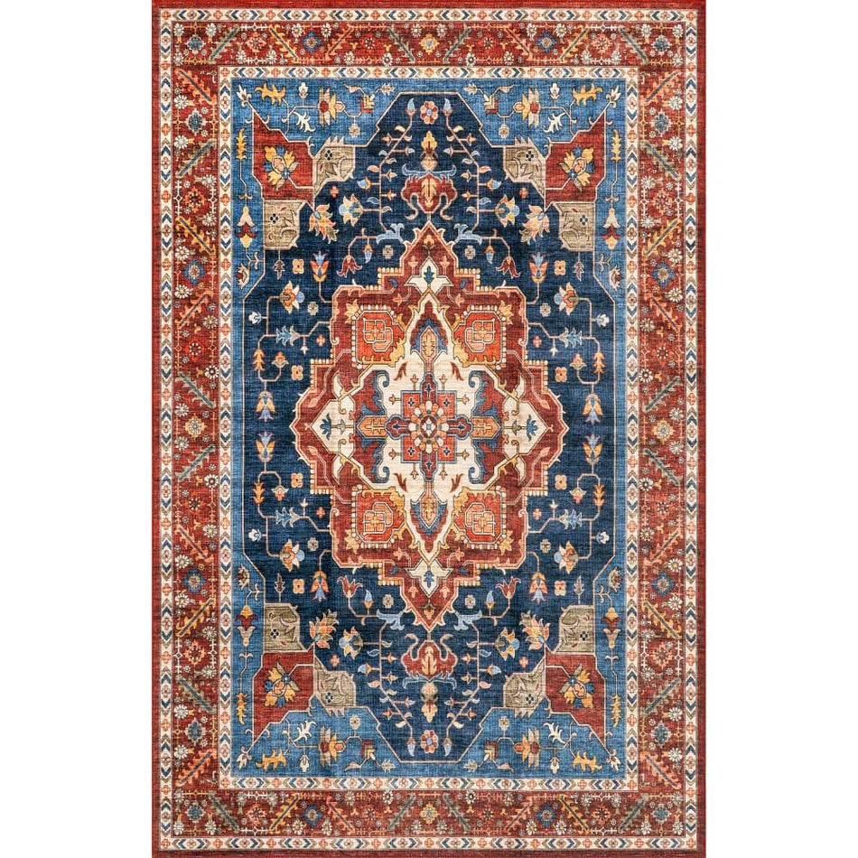 nuLOOM Hera Medallion Stain-Resistant Machine Washable Blue 8 ft. x 10 ft. Area Rug