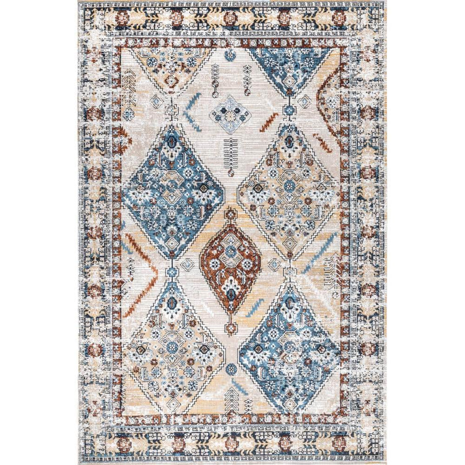 nuLOOM Blue 5 ft. x 7 ft. 6 in.Clarabelle Machine Washable Traditional Diamonds Area Rug  Area Rug