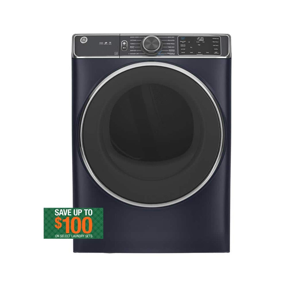 GE 7.8 cu. ft. Smart Front Load Electric Dryer in Sapphire Blue with Steam and Sanitize Cycle, ENERGY STAR