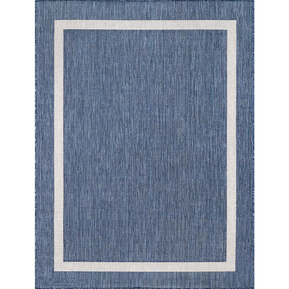 Beverly Rug 8 X 10 Blue White Waikiki Modern Bordered Indoor Outdoor Area Rug