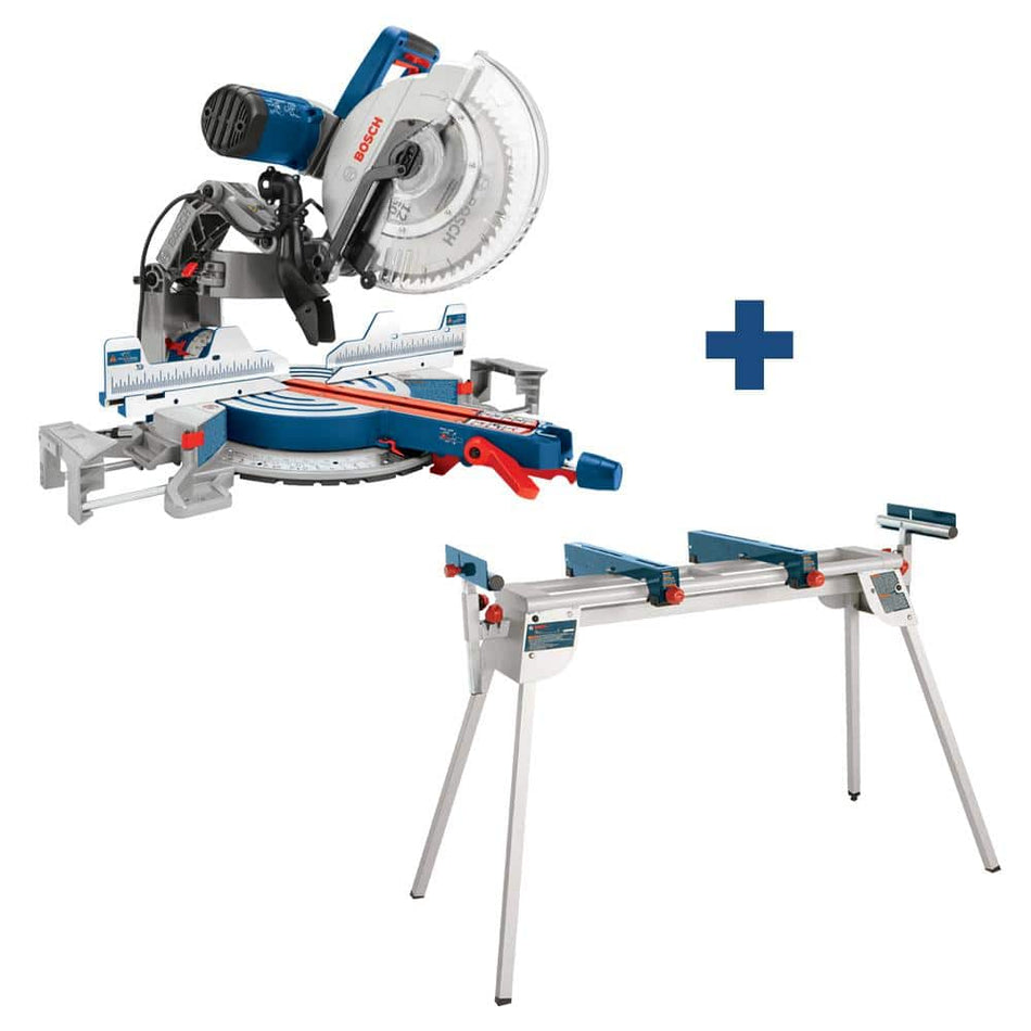 Bosch 12 in. DUAL-BEVEL GLIDE MITER SAW with FOLDING-LEG MITER SAW STAND