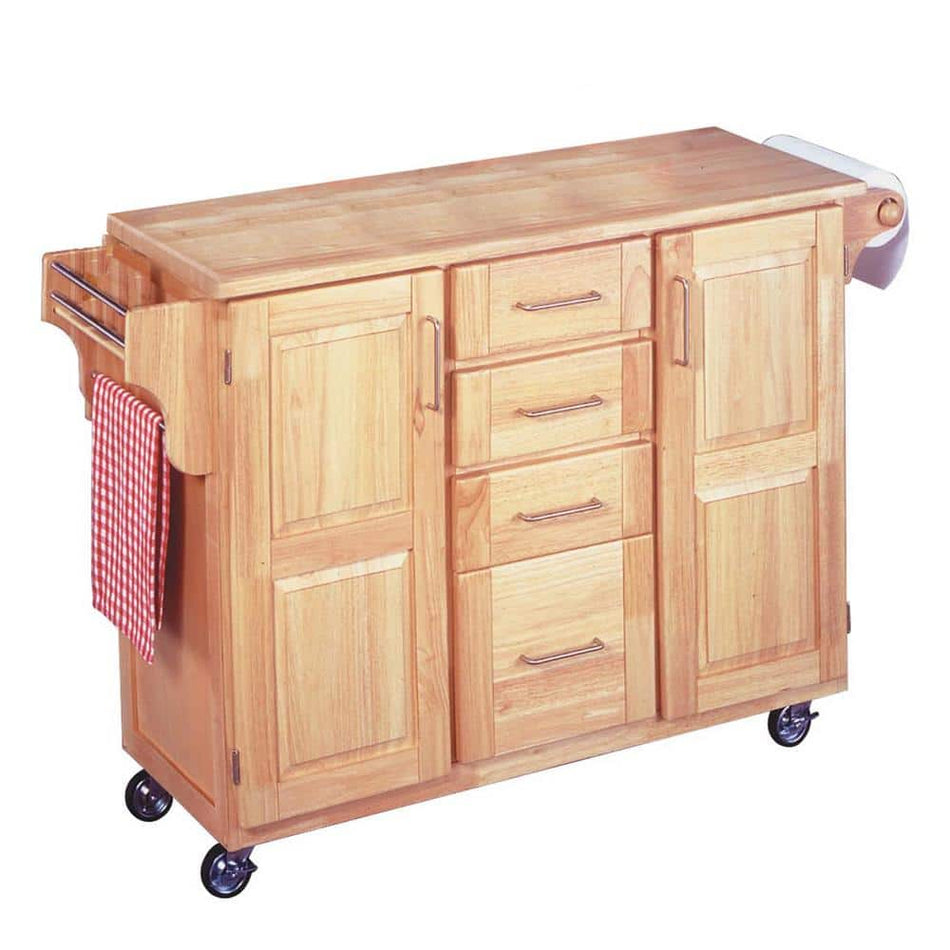 HOMESTYLES Natural Wood Kitchen Cart with Breakfast Bar