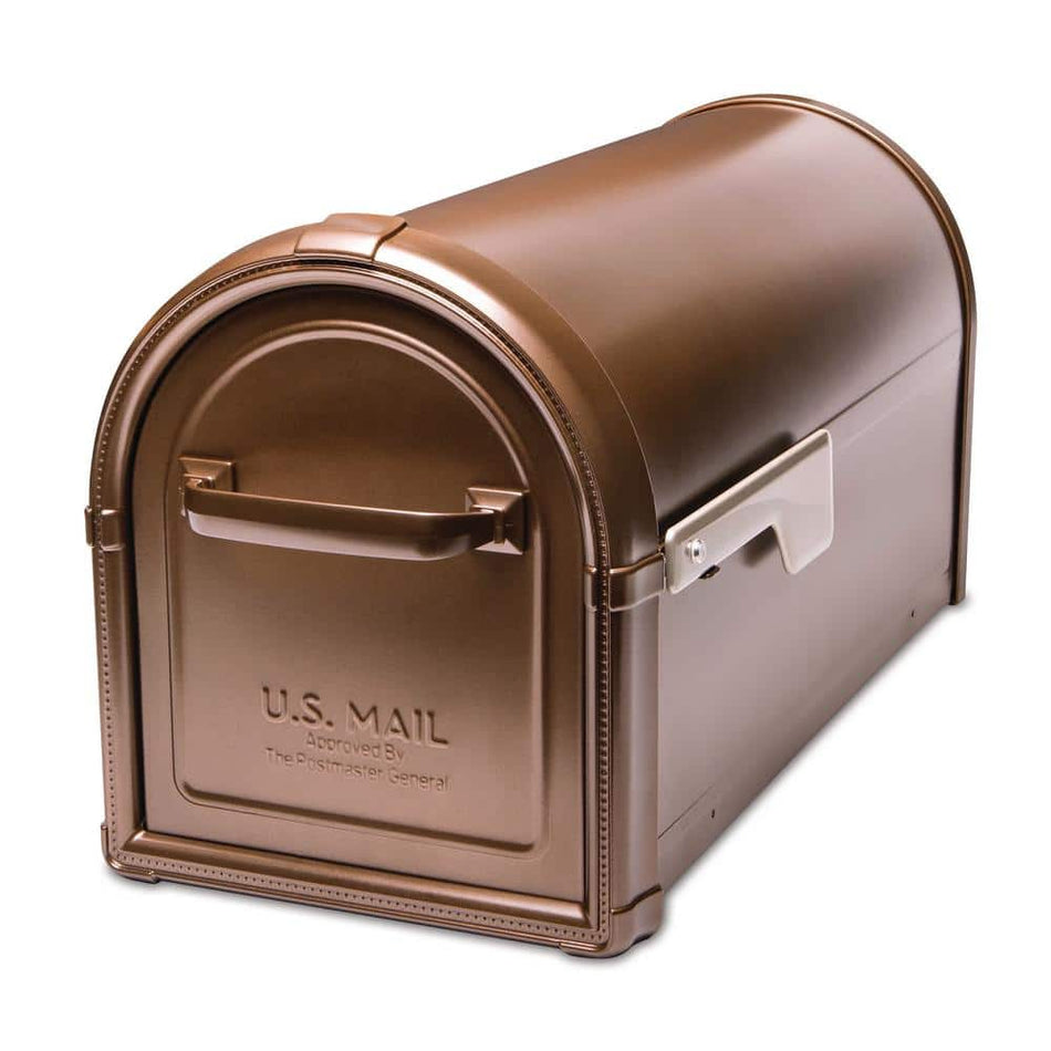 Architectural Mailboxes Hillsborough Copper, Large, Steel, Post Mount Mailbox with Silver Flag