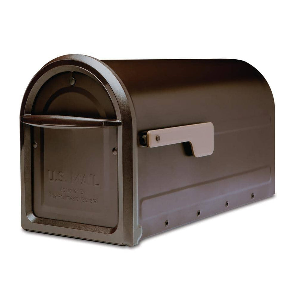 Architectural Mailboxes Mapleton Rubbed Bronze, Large, Steel, Post Mount Mailbox with Premium Champagne Flag