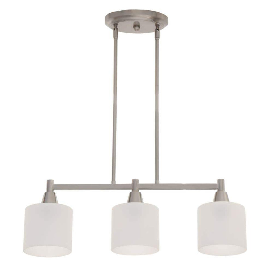 Hampton Bay Oron 3-Light Brushed Steel Island Light with White Glass Shades