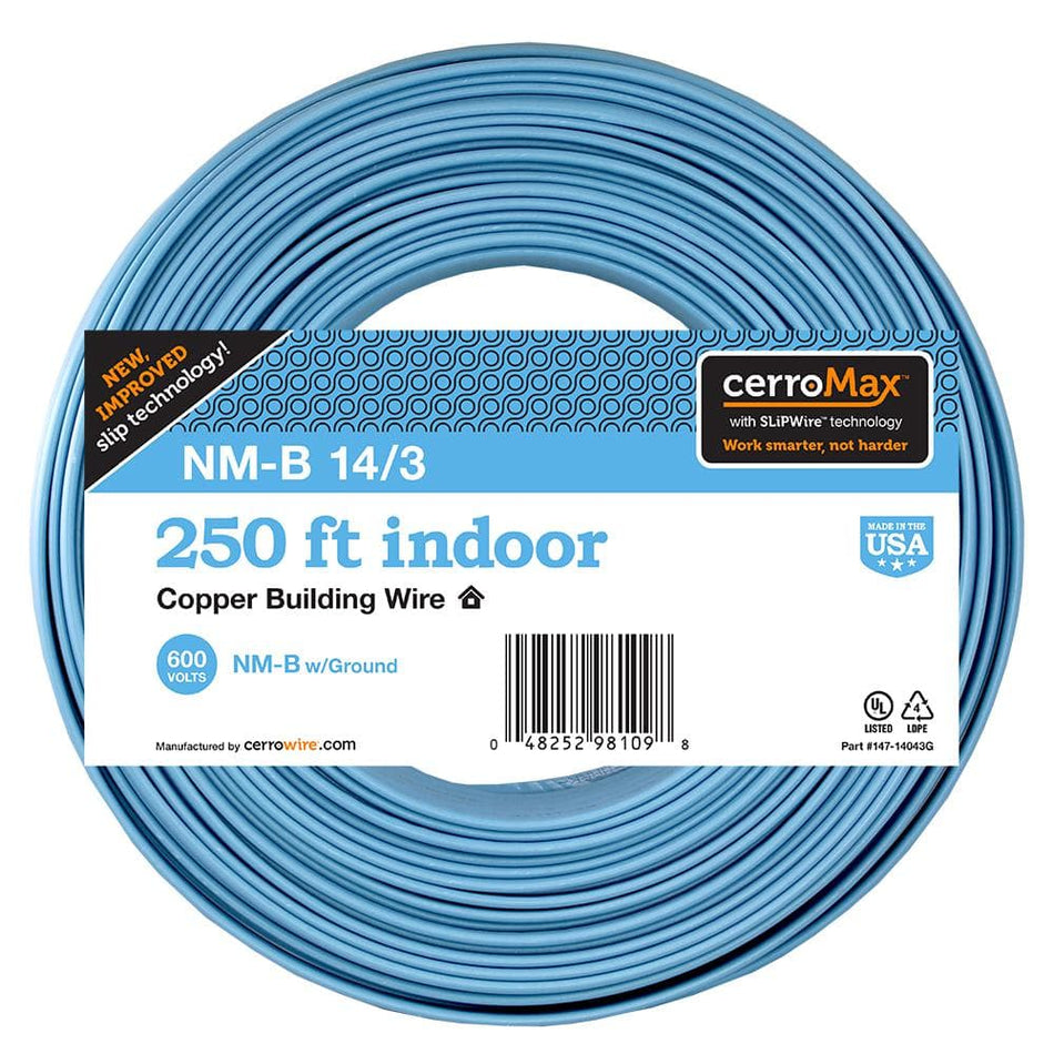 Cerrowire 250 ft. 14/3 Light Blue Solid CerroMax SLiPWire Copper NM-B Wire