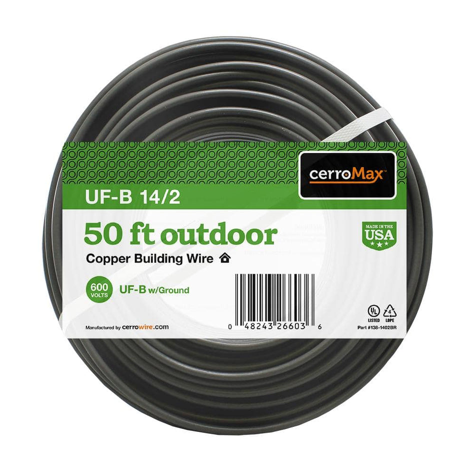 Cerrowire 50 ft. 14/2 Gray Solid CerroMax Copper UF-B Cable with Ground Wire