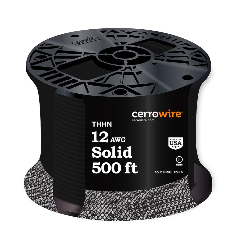 Cerrowire 500 ft. 12 Gauge Black Solid Copper THHN Wire korestorera