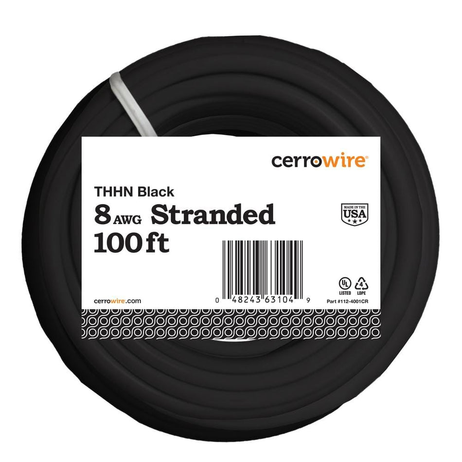 Cerrowire 100 ft. 8 Gauge Black Stranded Copper THHN Wire