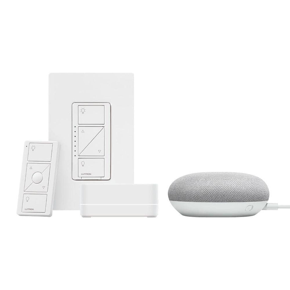 Lutron Caseta Smart Lighting Dimmer Switch Starter Kit w Google Home Mini Chalk (CASETA1W-GMCHLK)