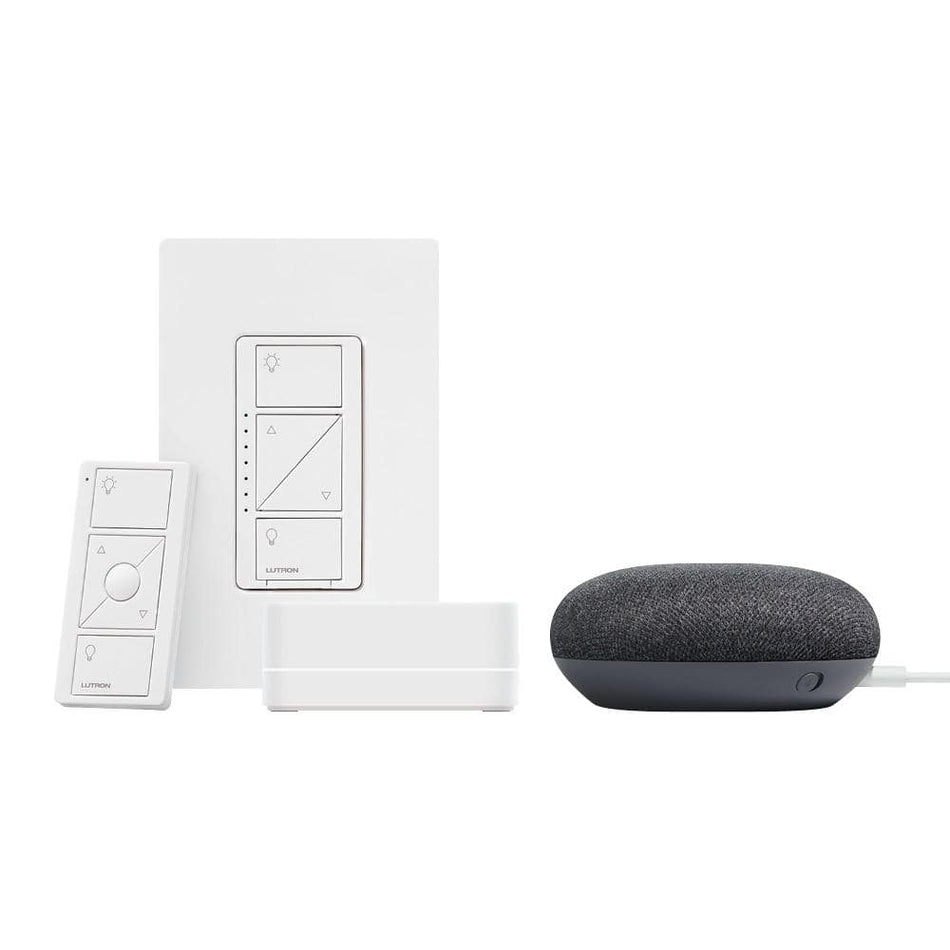 Lutron Caseta Smart Lighting Dimmer Switch Starter Kit w Google Home Mini Charcoal (CASETA1W-GMCHCL)