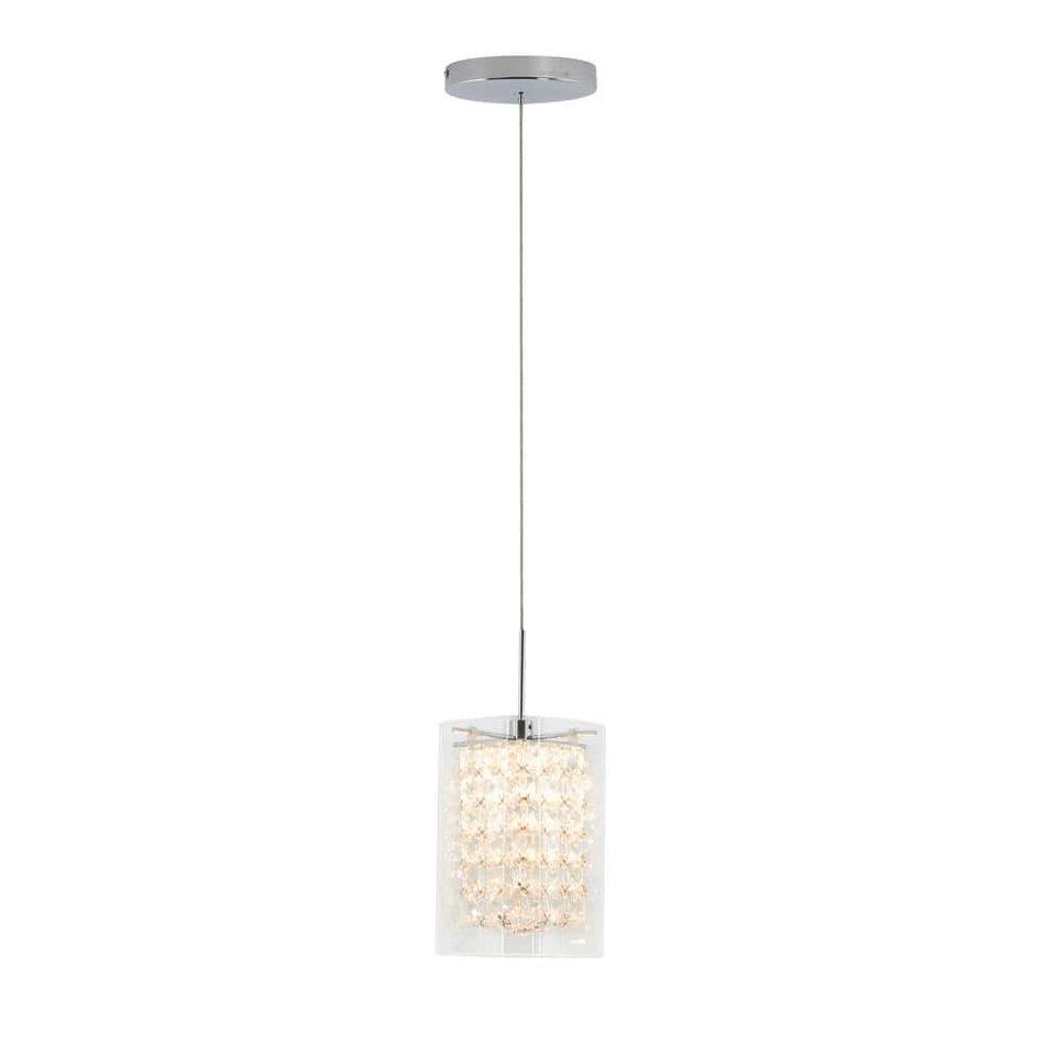 Artika Crystal Cube 5.5-Watt 1 Light Chrome Modern Integrated LED Mini Pendant Light Fixture for Kitchen Island