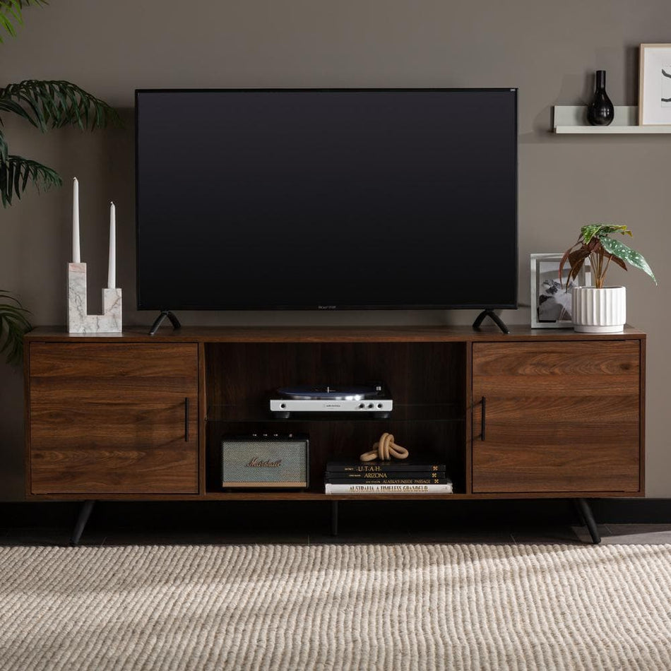 Walker Edison Furniture Company 70 in. Dark Walnut Composite TV Stand 75 in. with Doors