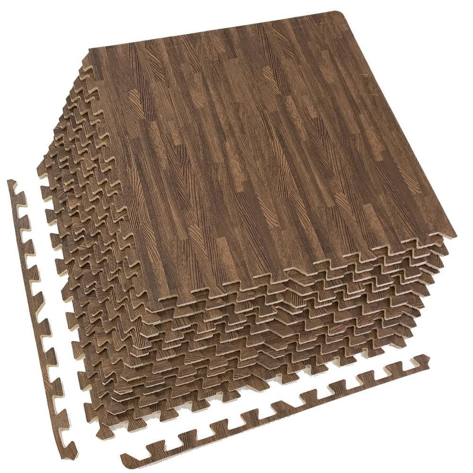 Sorbus Dark Wood Grain Floor Mats Foam Interlocking Mats 24 in. x 24 in. (12 Tiles)