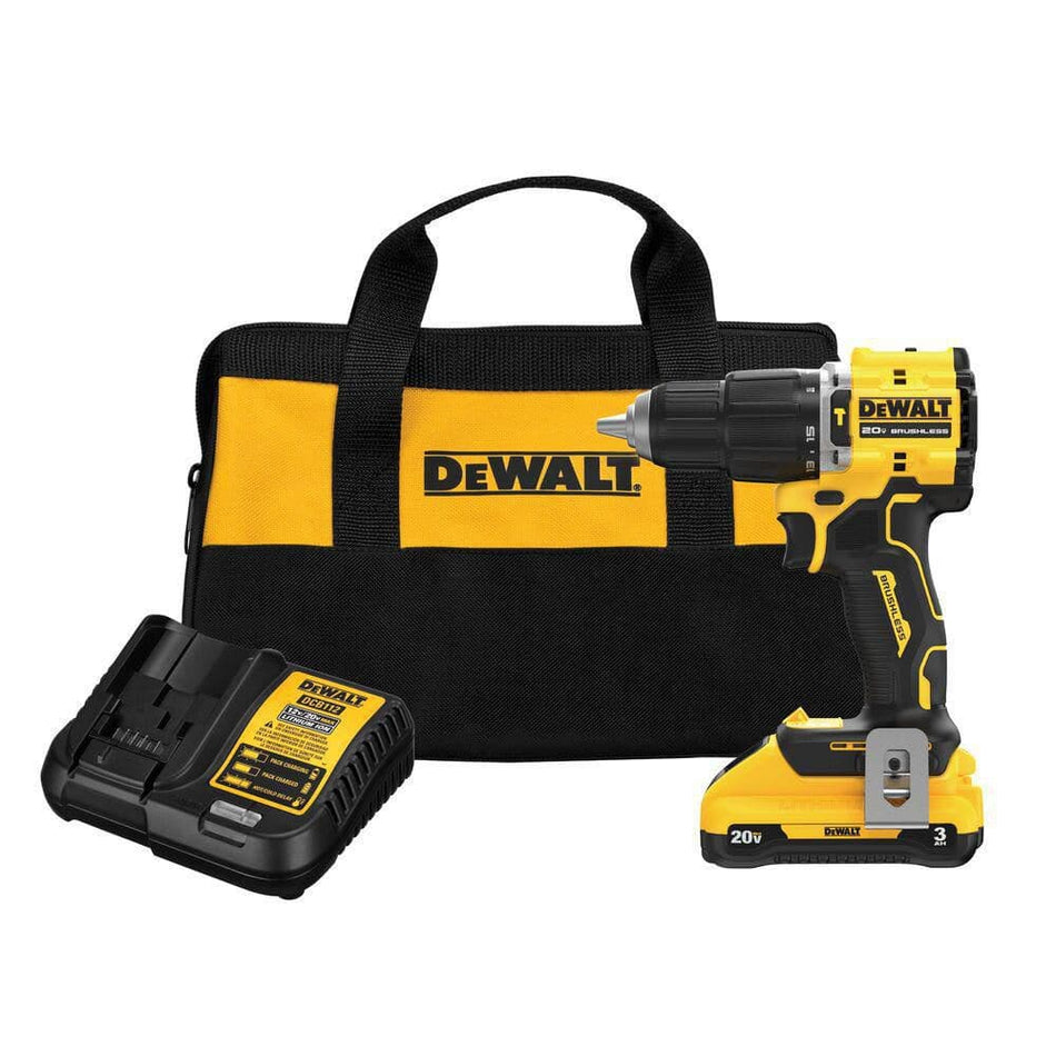 DEWALT ATOMIC 20-Volt Lithium-Ion Cordless 1/2 in. Compact Hammer Drill with 3.0Ah Battery, Charger and Bag