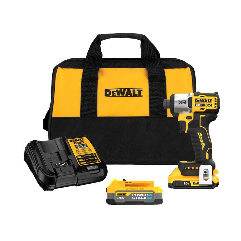 DEWALT 20V MAX XR Lithium-Ion Cordless Brushless 1/4 in. 3-Speed Impact Driver Kit with 2Ah and 1.7Ah Batteries, Charger & Bag