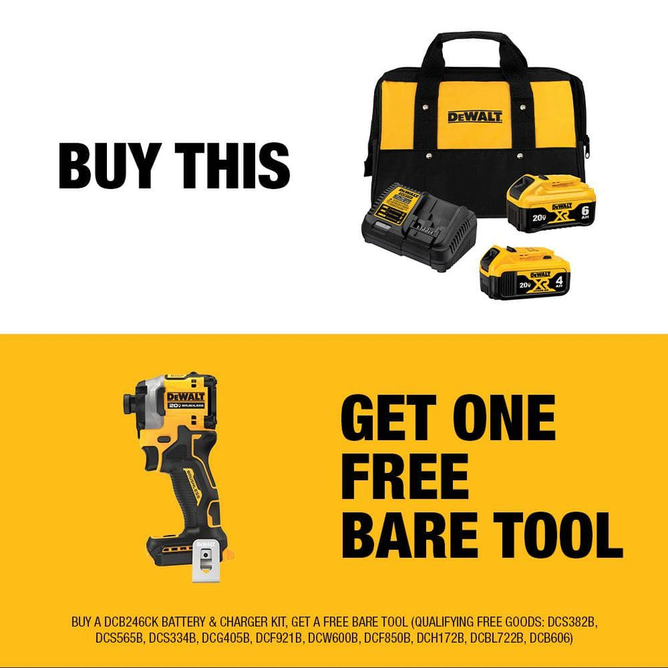 DEWALT ATOMIC 20V MAX Cordless Brushless Compact 1/4 in. Impact Driver and Premium Lithium-Ion 6.0Ah and 4.0Ah Starter Kit