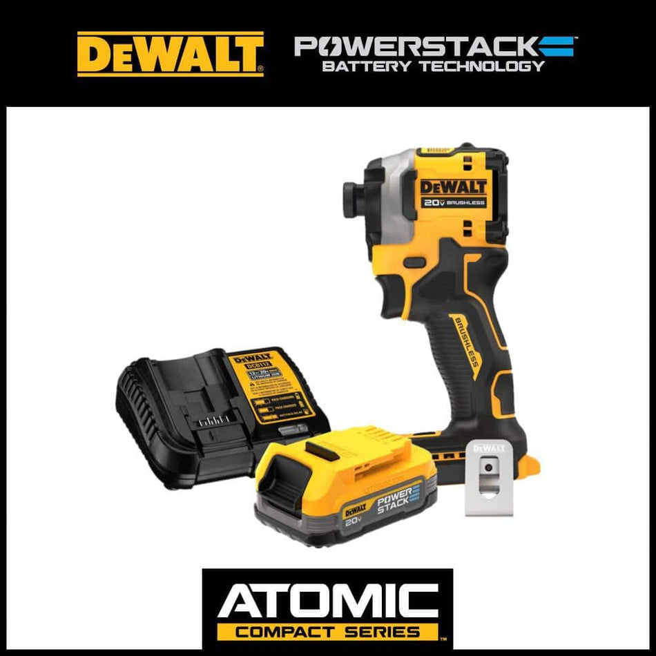 DEWALT 20V Cordless Compact Impact Driver 20V MAX POWERSTACK Battery Starter Kit