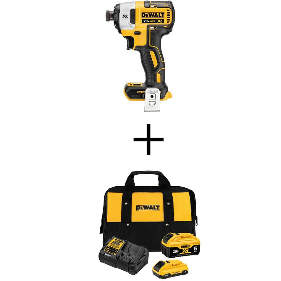 DEWALT 20-Volt Maximum XR Cordless Brushless 3-Speed 1/4 in. Impact Driver with 6.0 Ah and 4.0 Ah Batteries, Charger and Bag