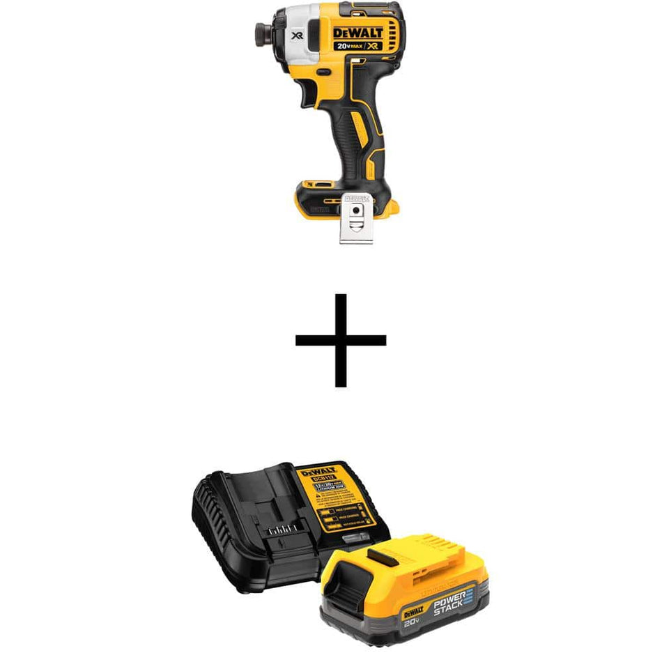 DEWALT 20-Volt Maximum XR Cordless Brushless 3-Speed 1/4 in. Impact Driver with 1.7 Ah POWERSTACK Battery and Charger