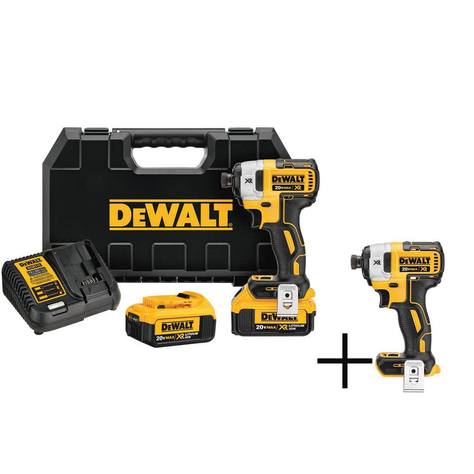 DEWALT 20V MAX XR Lithium-Ion Cordless Brushless 1/4 in. Impact Driver (2), Charger, and (2) 4.0Ah Batteries