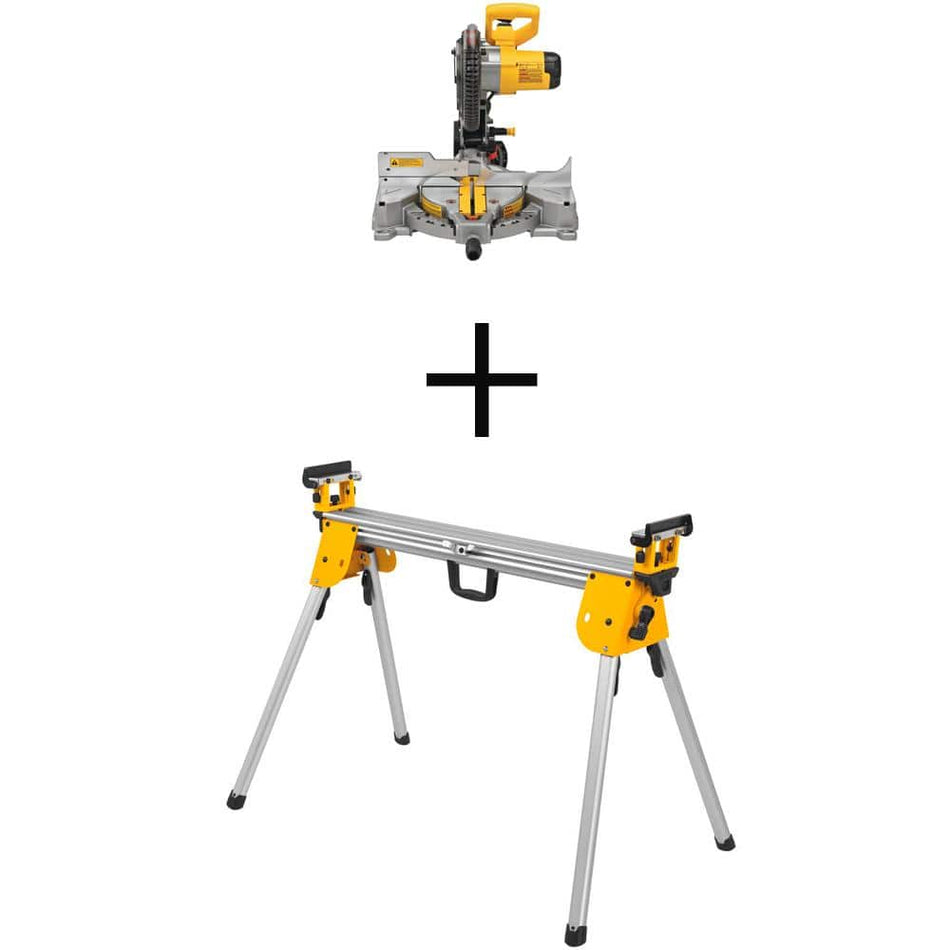 DEWALT 15 Amp Corded 10 in. Compound Single Bevel Miter Saw with 29.8 lbs. Compact Miter Saw Stand with 500 lbs. Capacity