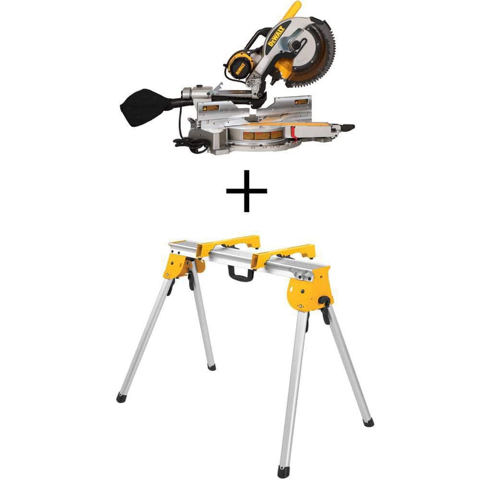 DEWALT 15 Amp Corded 12 in. Double Bevel Sliding Compound Miter Saw, Blade Wrench, Material Clamp and Heavy-Duty Work Stand