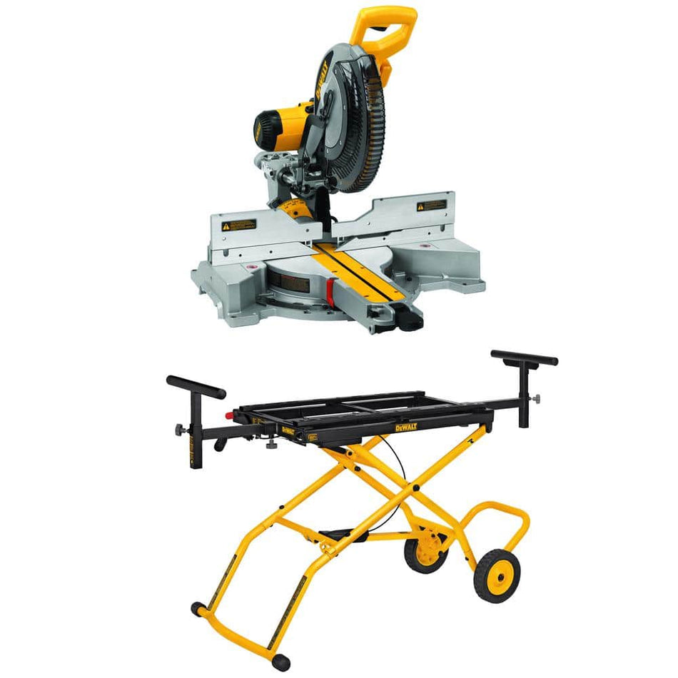 DEWALT 15 Amp Corded 12 in. Double Bevel Sliding Compound Miter Saw and 32-1/2 in. x 60 in. Rolling Miter Saw Stand