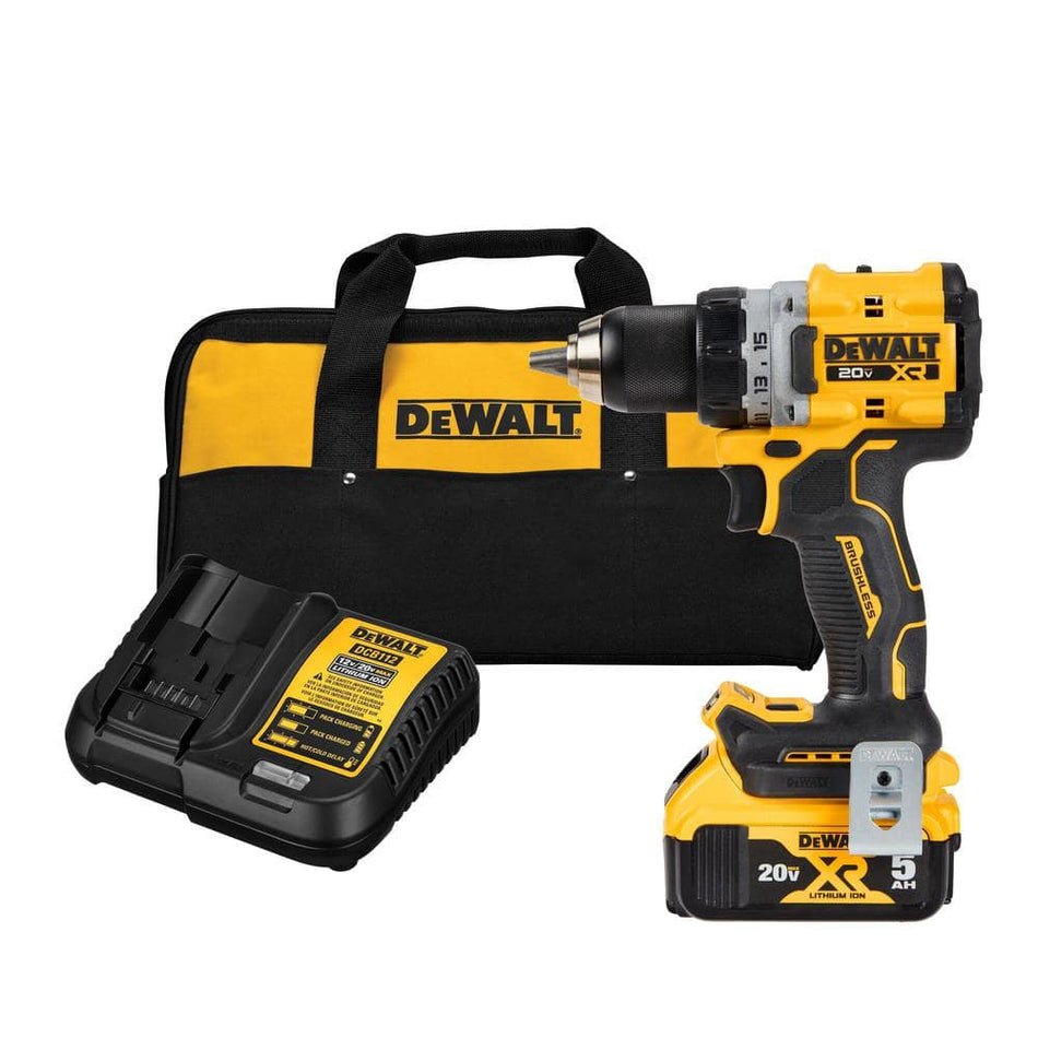 DEWALT 20V MAX XR Lithium-Ion Cordless Compact 1/2 in. Drill/Driver Kit, 20V MAX 5.0Ah Battery, and Charger