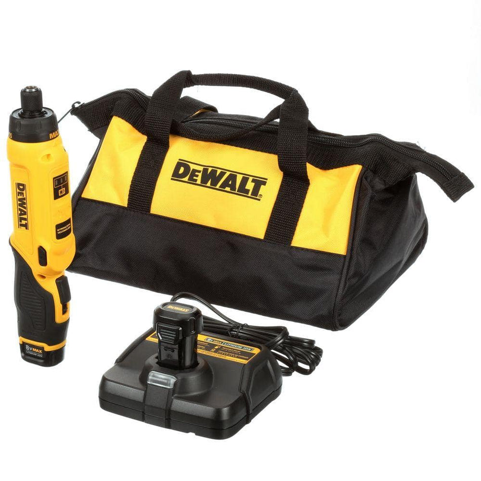 DEWALT 8V MAX Cordless Gyroscopic Screwdriver with Adjustable Handle, (2) 1.0Ah Batteries, Charger, and Bag