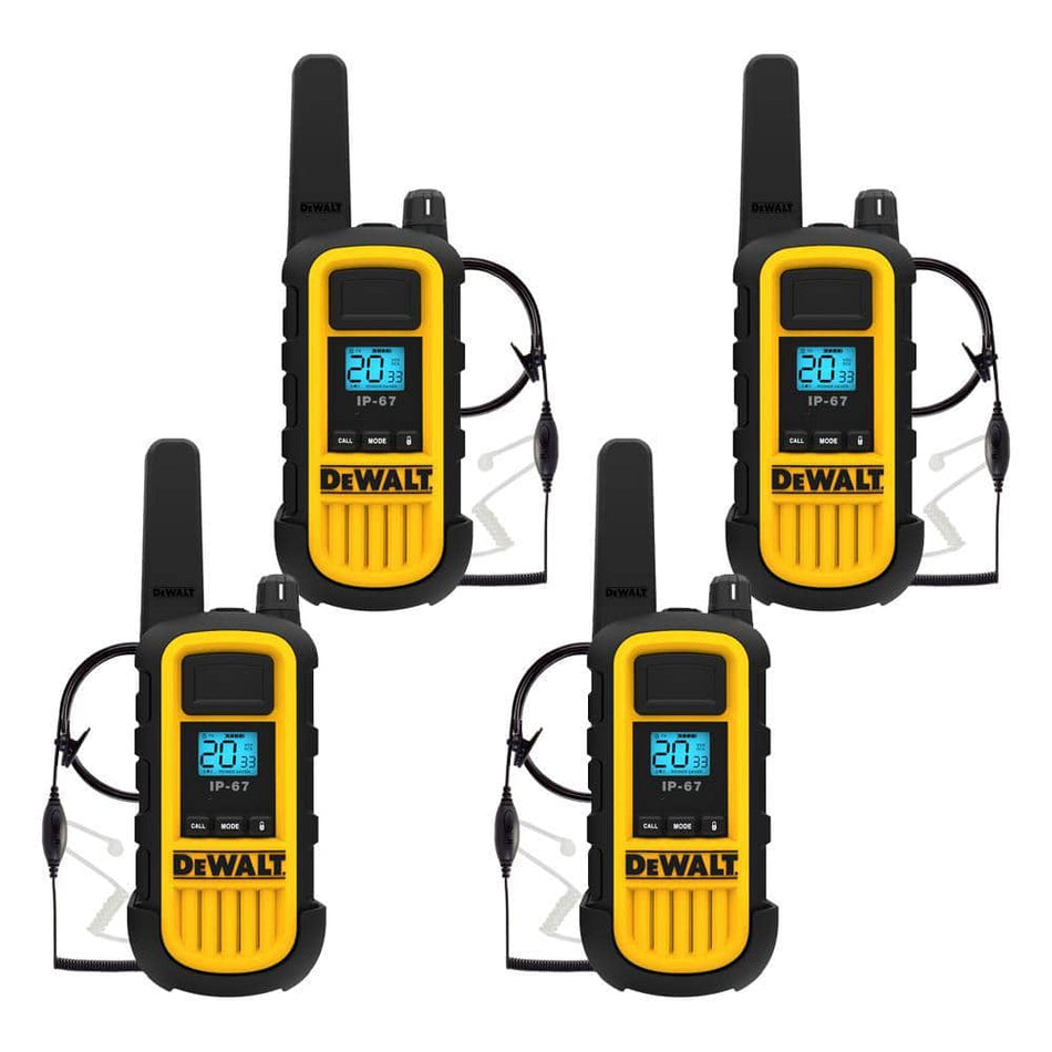 DEWALT DXFRS300 Heavy-Duty 1-Watt Walkie Talkie and Headset Bundle (4-Pack)