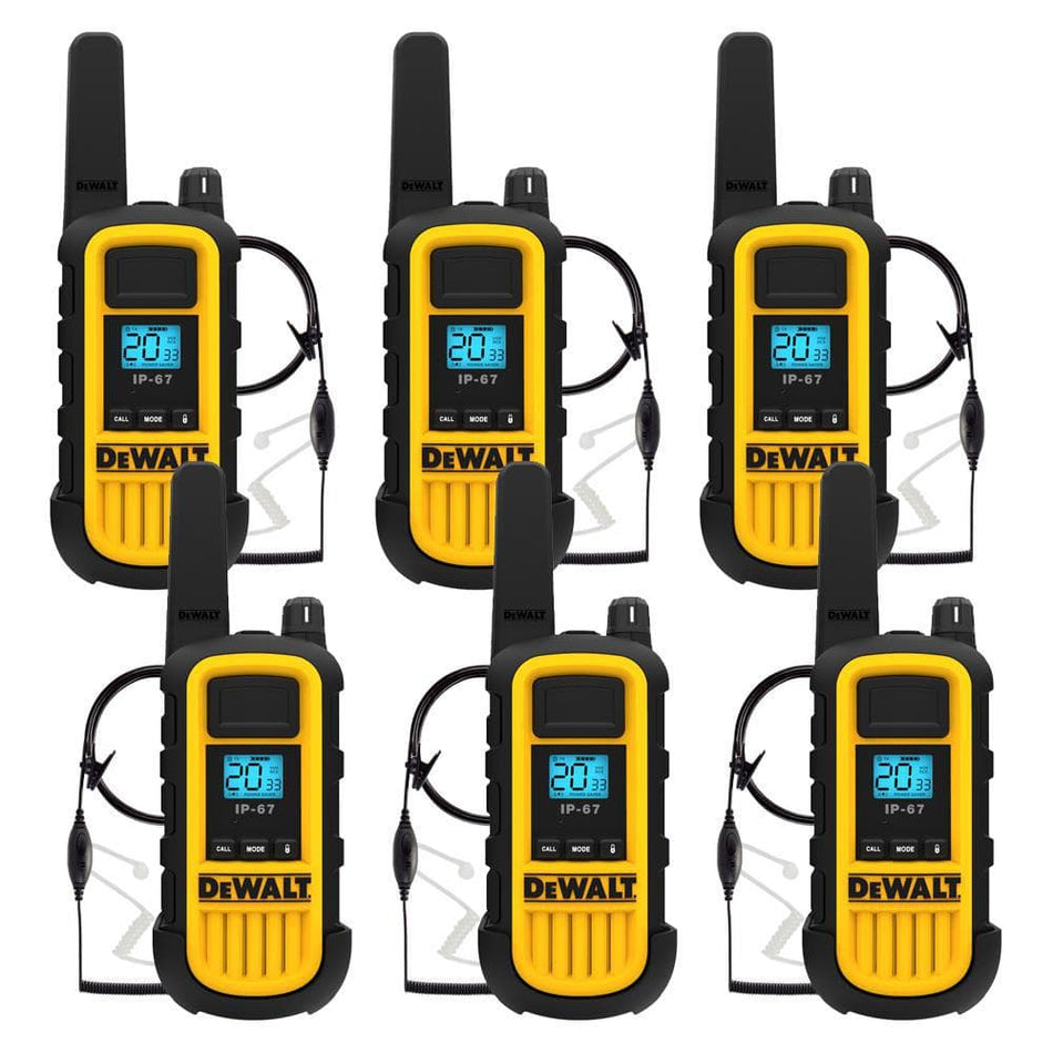 DEWALT DXFRS300 Heavy-Duty 1-Watt Walkie Talkie and Headset Bundle (6-Pack)