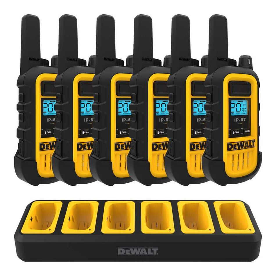 DEWALT DXFRS300 Heavy-Duty 1-Watt Walkie Talkies with 6-Port Gang Charger (6-Pack)