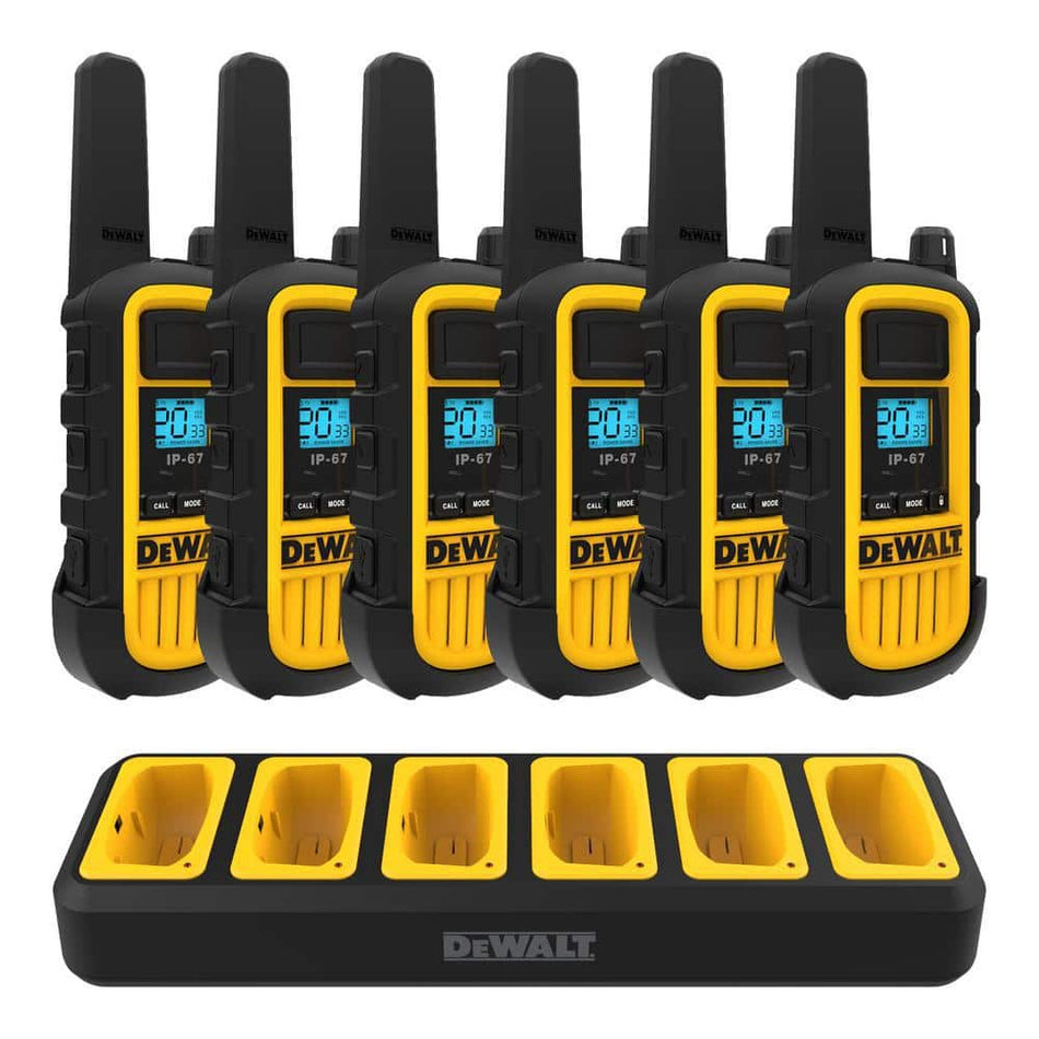 DEWALT DXFRS800 Heavy-Duty 2-Watt Walkie Talkies with 6-Port Gang Charger (6-Pack)