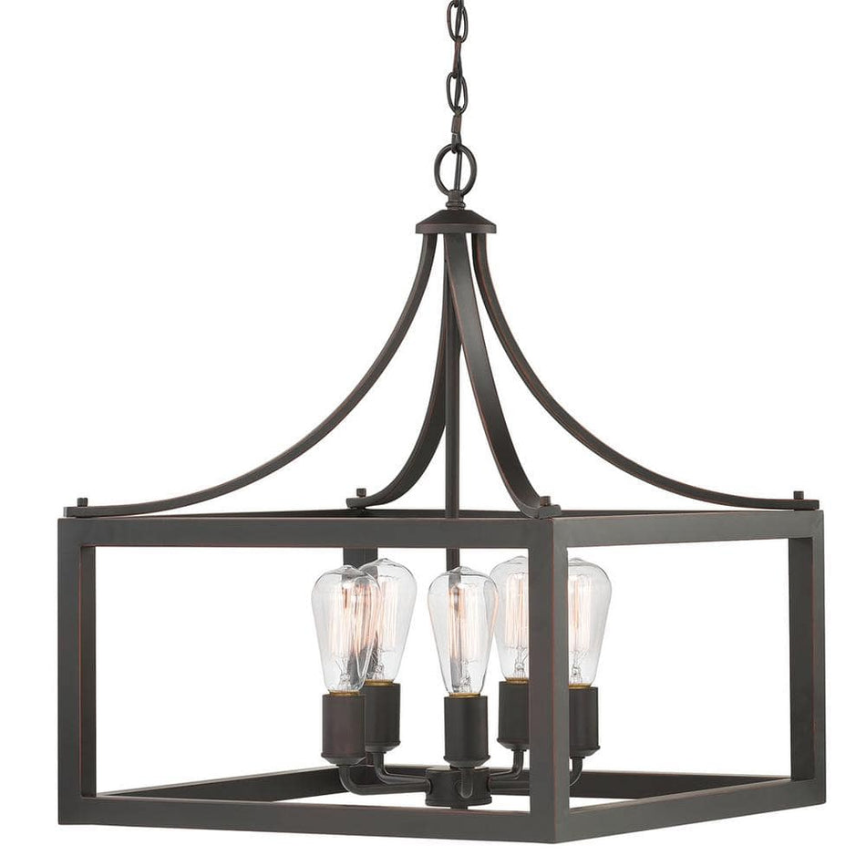 Hampton Bay Boswell Quarter 20 in. 5-Light Distressed Black Farmhouse Pendant for Kitchen or Entryway